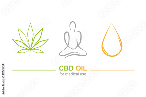 cbd oil for medical use concept with cannabis leaf yoga and oil drop vector illustration EPS10