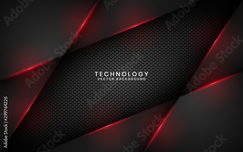 Abstract metallic black frame layout modern technology design template for use element cover, banner, advertising, brochure, card, and landing page. Overlap layers 3D effect with red light decoration.