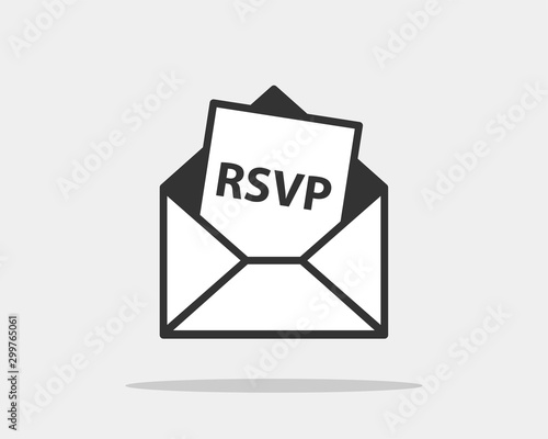 RSVP icon vector. Please respond letter in envelop. Answer on mail concept. photo