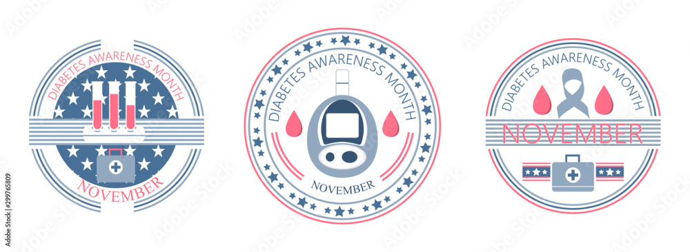 Naklejka premium Diabetes Awareness Month on November in USA. American national health care event.