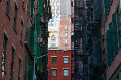 Skyscrapers and Old Buildings seen from Cortlandt Alley in Chinatown New York
