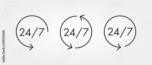24 Hour 7 days per week, vector simple line sign icon, all-day service, web service icon
