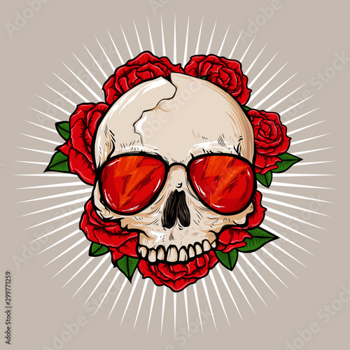 Skull rock roses light background vector illustration