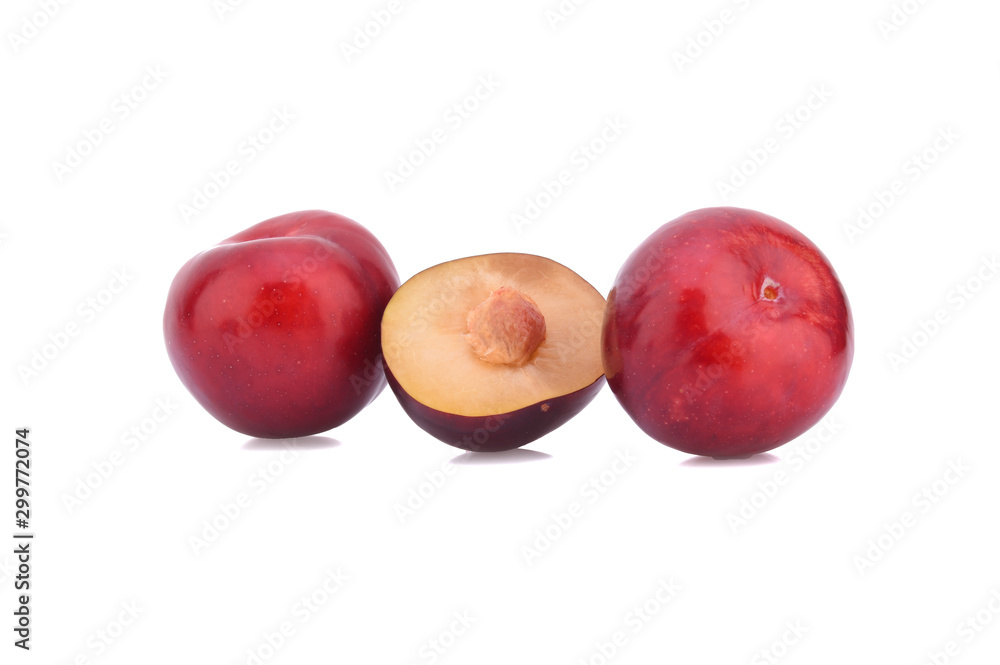 red cherry plum isolated on white background