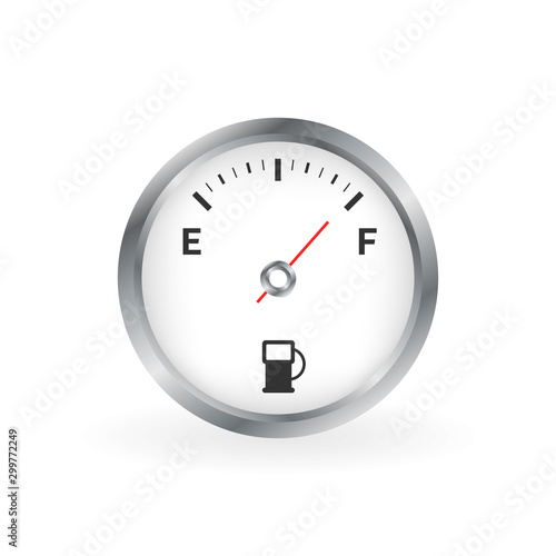 Fuel gauge. Full tank. Round black car dashboard