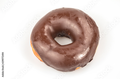 Close up chocolate Doughnut isolated on white background.