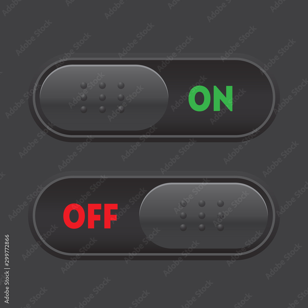 On and off tumbler. User interface element slider switch On and off tumbler. User interface element slider switch