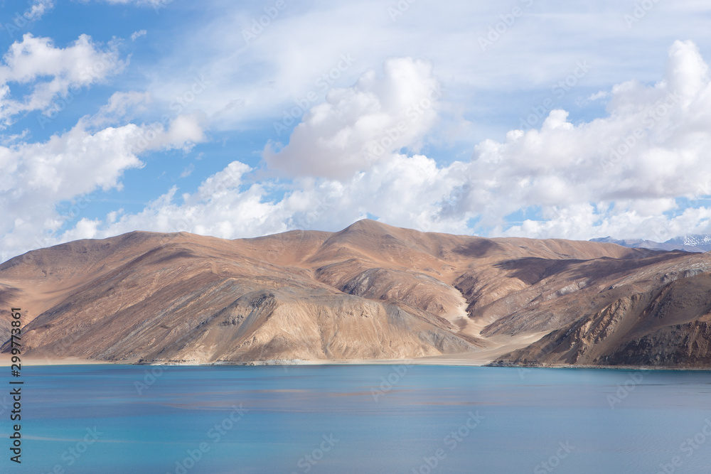 Pangong Lake with mountain, turquoise water and clear blue sky, Leh Ladakh, India