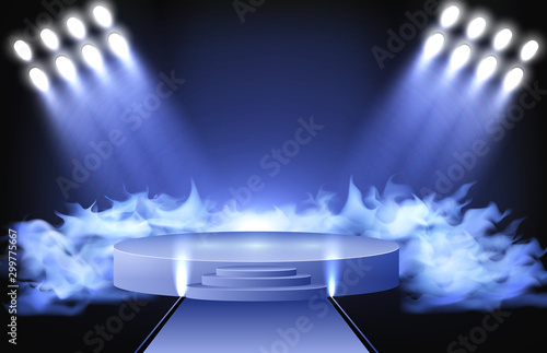 abstract background of Stage Lights Shining and smoke at Studio