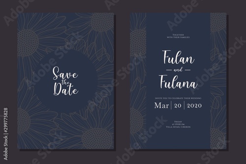 wedding invitation card with abstract doodle hand drawn daisy flower floral sketch ornament background template mockup decoration vector illustration