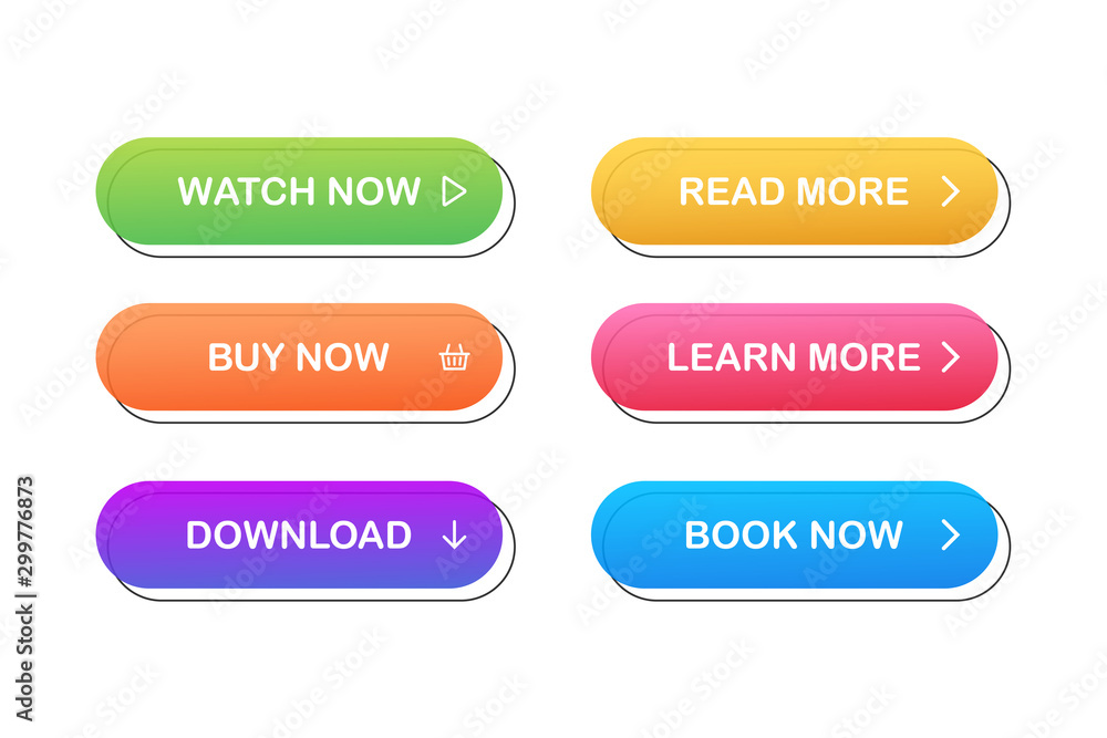 Set of vector modern trendy flat buttons. Different colors of main shapes. Set of vector modern trendy flat buttons. Different colors of main shapes.