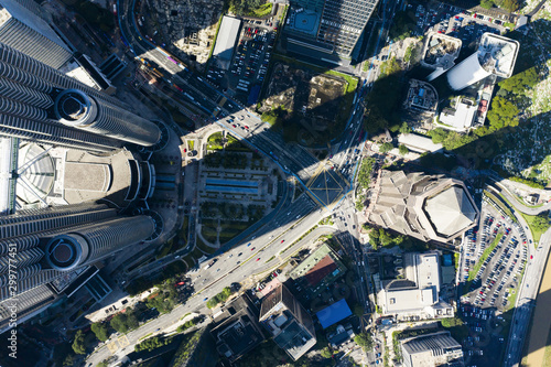 Photography View from above, stunning aerial view of Kuala Lumpur city with beautiful skyscrapers and a road intersection