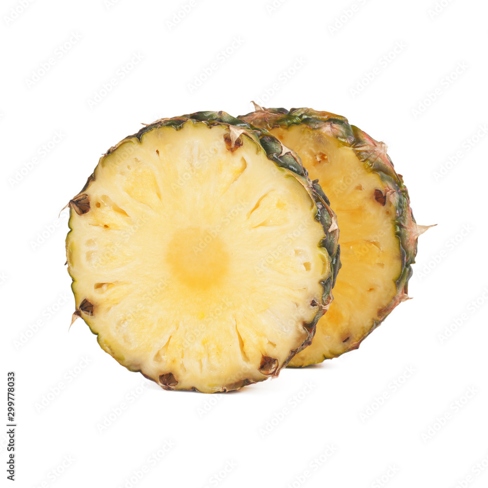 pineapple two round slice, close-up isolated on a white background pineapple two round slice, close-up isolated on a white background