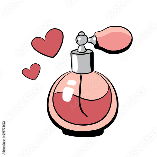 Hand drawn perfume bottle, vector illustration on white background.