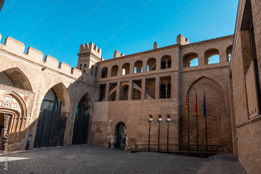 Zaragoza November 31, 2019, Palace of La Aljaferia in Zaragoza Spain