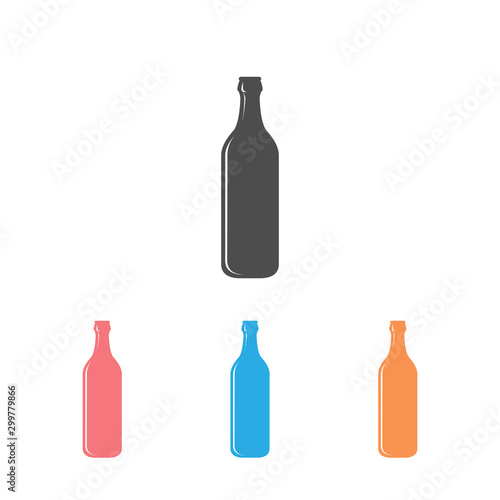 Single flat beer bottle icon set isolated on a white background. Vector