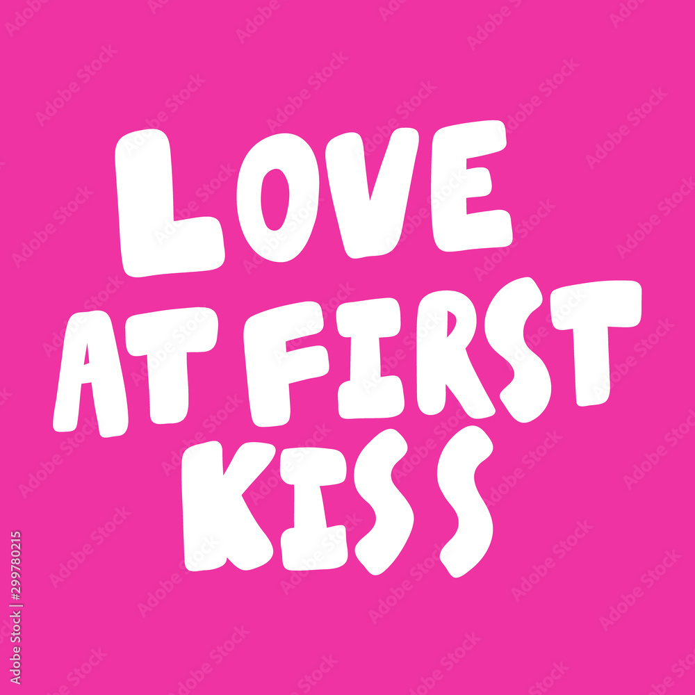 Love at first kiss. Valentines day Sticker for social media content about love. Vector hand drawn illustration design. Love at first kiss. Valentines day Sticker for social media content about love. Vector hand drawn illustration design.