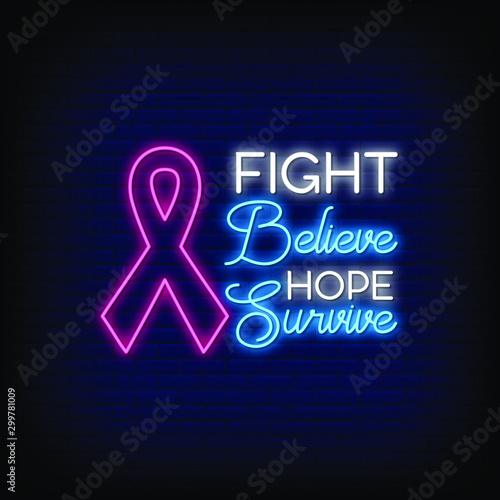 Breast Cancer Awareness Month Neon Signs Style Text vector