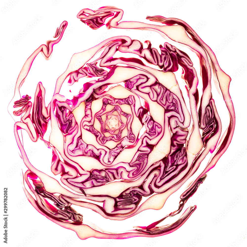 Obraz premium Red cabbage (Brassica oleracea) cutted. Isolated on white background.