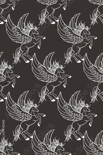 seamless pattern white pegasus with wings
