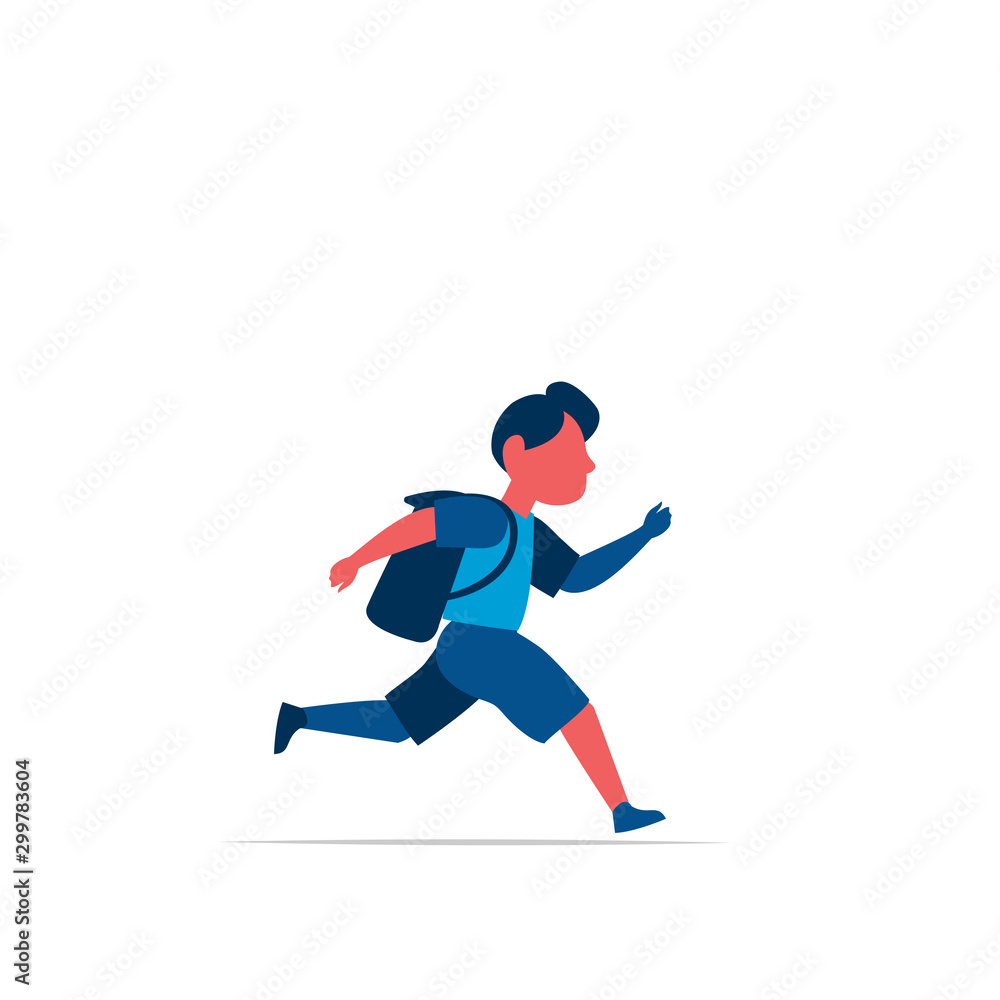 running schoolboy with backpack isolated on white background vector illustration 