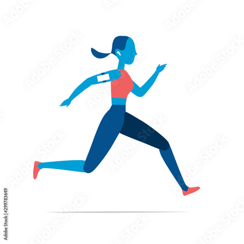 Running female athlete. Vector illustration isolated on white background