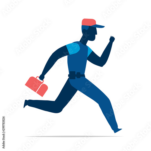 man running with tool box isolated on white background vector illustration 