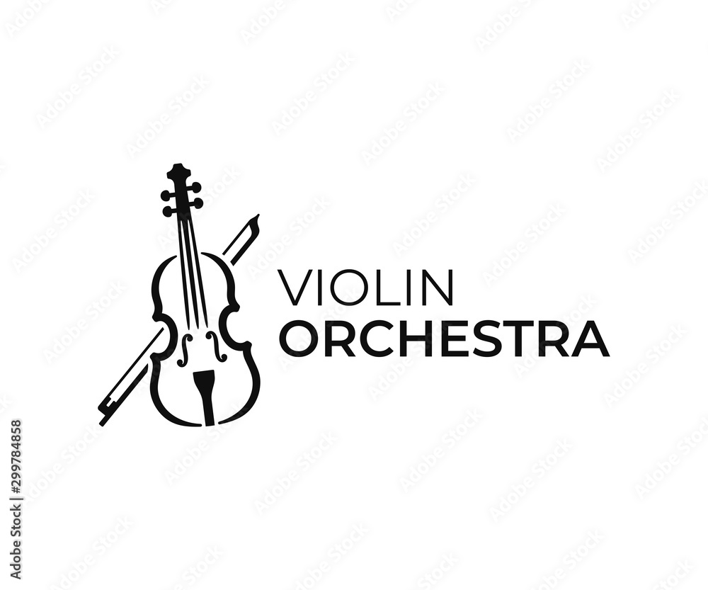 Violin and bow logo design. Fiddle vector design. Music instrument logotype