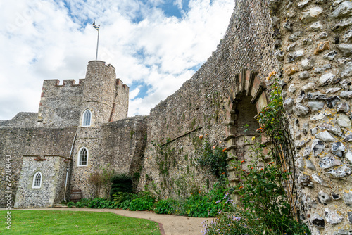 Brighton, England - October 23, 2019: Norman Lewes Castle conservation area at Wallands Park, East Sussex county town with city landscape in background. photo