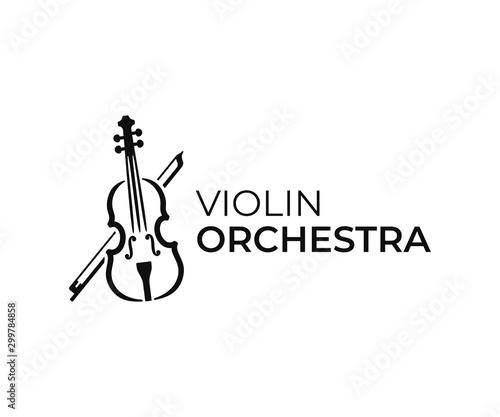 Violin and bow logo design. Fiddle vector design. Music instrument logotype