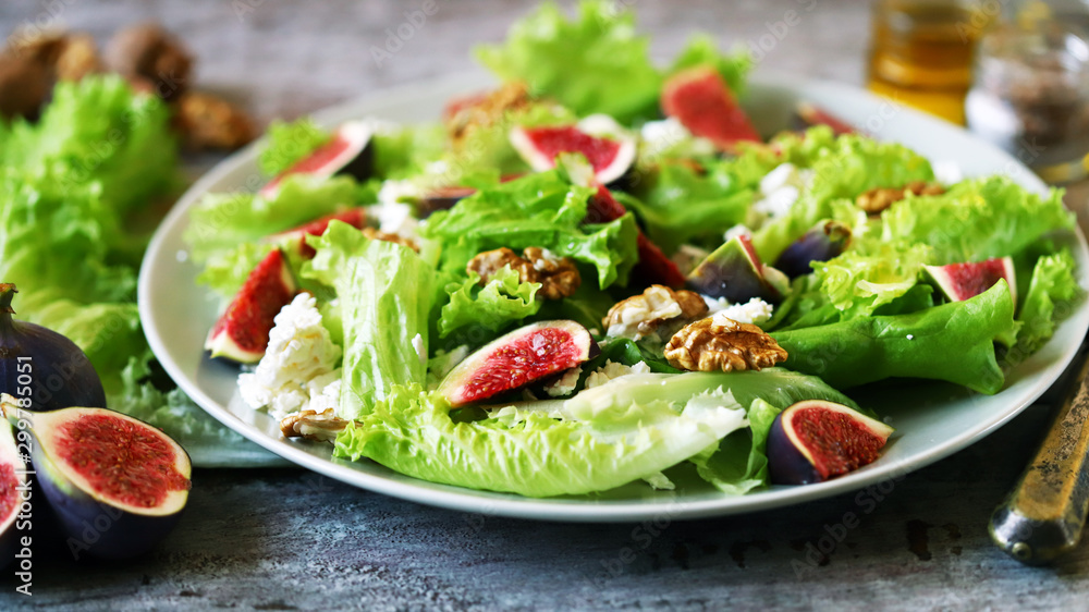 Healthy vegetarian salad with figs. Keto diet. Keto salad.