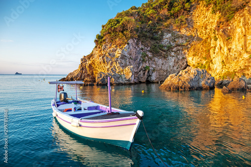 Boat in the Mediterranean sea near Paleokastritsa