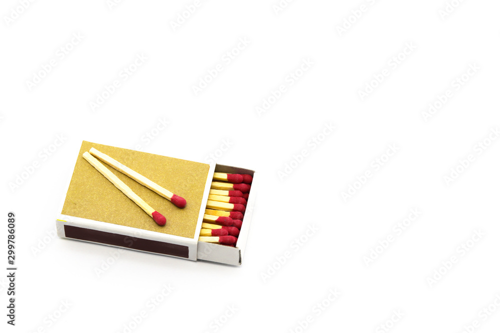 matchbox that half open and see matches sticks inside on white background matchbox that half open and see matches sticks inside on white background