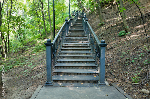 Obraz na płótnie Moscow, Russia - August 20, 2017: metal staircase in the Neskuchny Garden. Leisure park w salonie