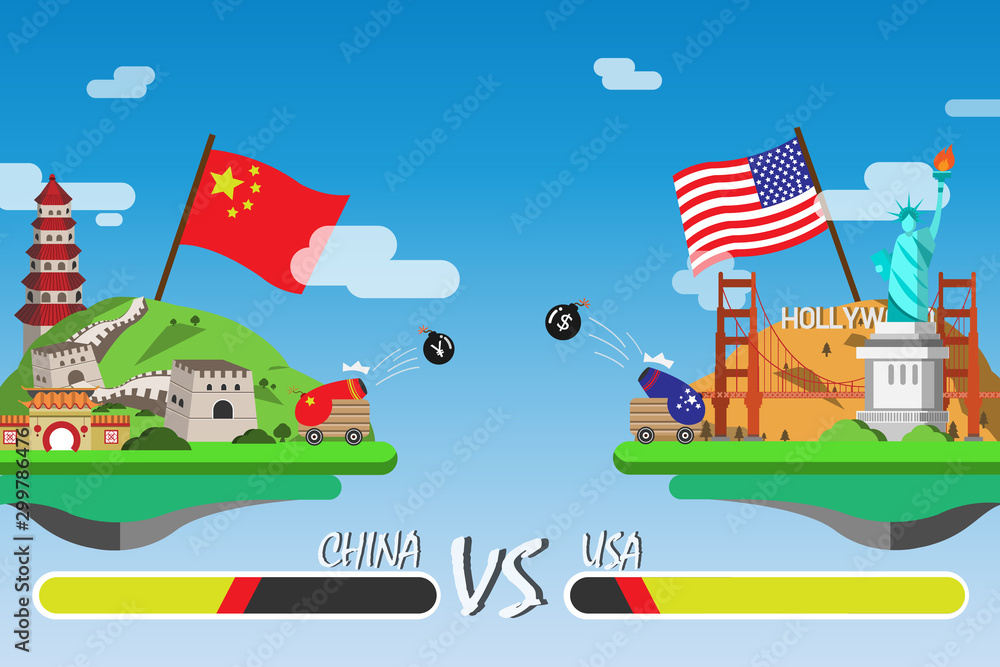 Economic trade war between USA and China concept. Economy conflict ...