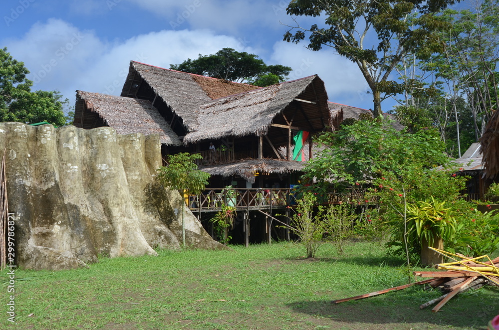 Fototapeta premium large thatched house amazonas colombia