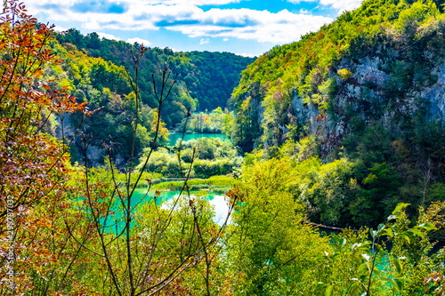 Beautiful landscape of National Park Plitvice Lakes in autumn, Croatia