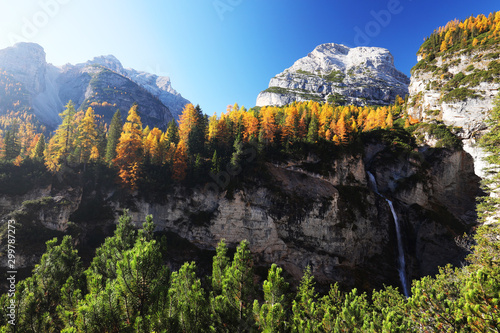 Konstfotografi Fanes Waterfall in the Dolomites, Italy, Europe