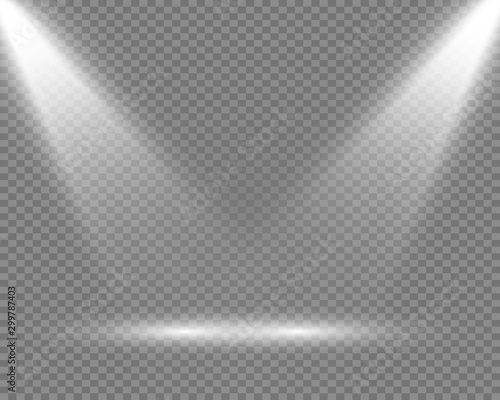 White scene on with spotlights. Vector illustration.