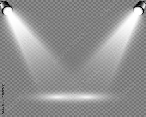 White scene on with spotlights. Vector illustration.