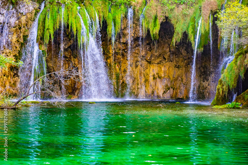 Beautiful waterfalls in autumn, National Park Plitvice Lakes, Croatia