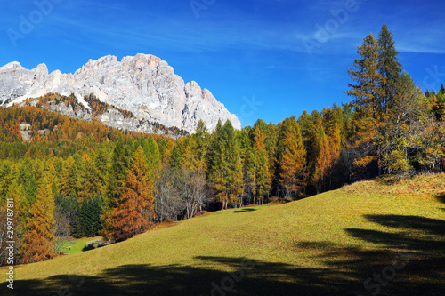 Alpine landscape of Cristallo Mountain in the Dolomites, Italy, Europe