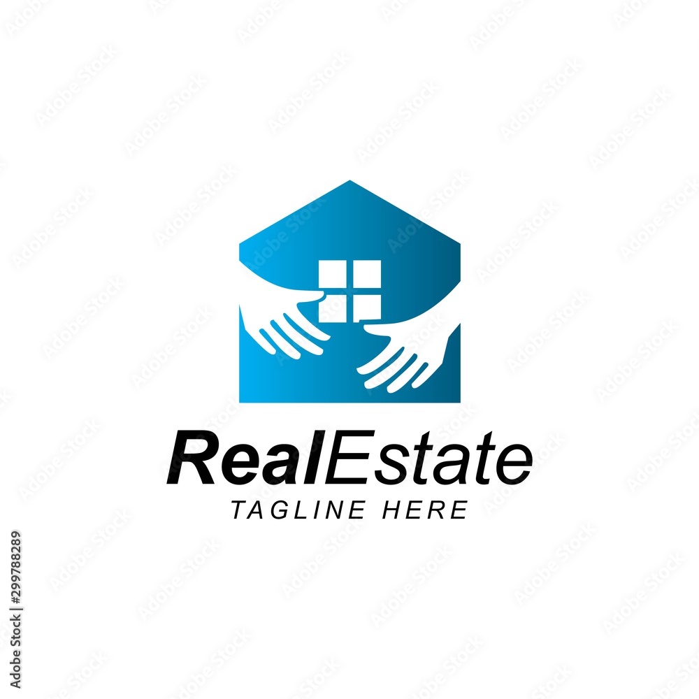 Home with hand logo design concept vector template
