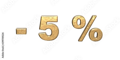 5% of discount. Golden five percent sale. isolated on white background 