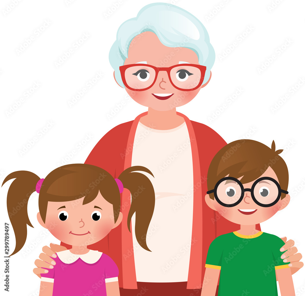 Grandmother hugs her grandchildren vector illustration Grandmother hugs her grandchildren vector illustration