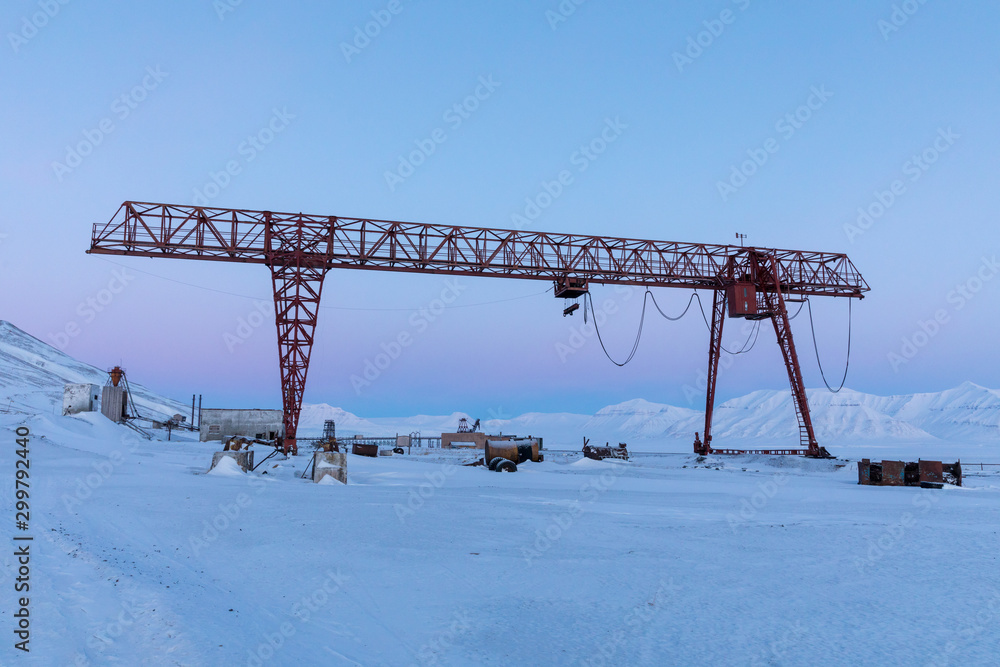 Crane in winter landscape at Pyramiden, Svalbard. Crane in winter landscape at Pyramiden, Svalbard.