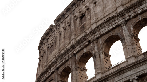 Part of the colosseum in Rome, Italy White background. Detail shot.