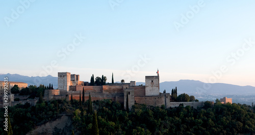 Beautiful view of the Alhambra  the ancient arabic palace and fortress of Granada  Spain.
