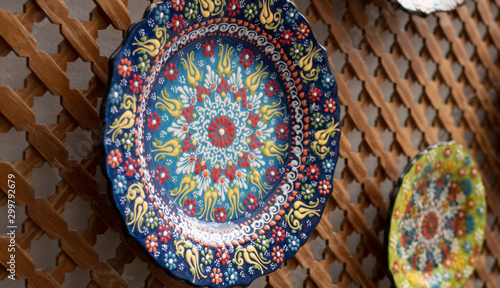 Andalusian pattern in a ceramic plate hanging on a wall en Cordoba  Spain