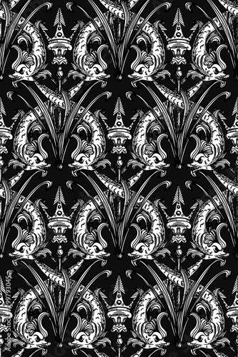 seamless pattern with fish and foliage